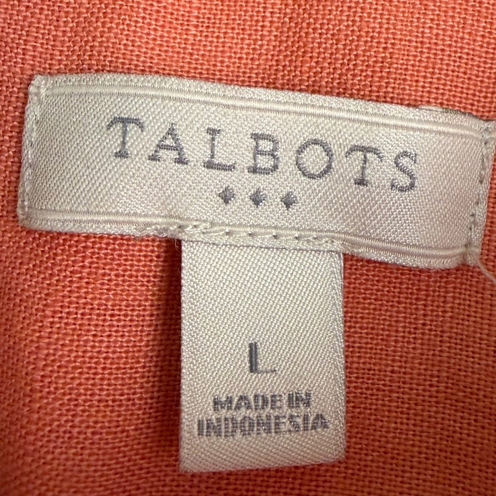 Talbots Womens L Shirt Linen Cotton Blend Coral Button Up Roll Tab Long Sleeve - Picture 5 of 11
